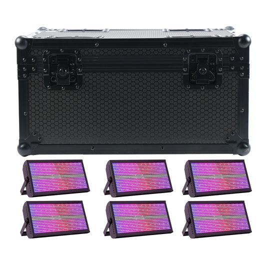 6-Pack 200W RGBW LED Strobe Stage Lights with 48+8 Segment Effects & Flight Case for DJ, Concert & Event Lighting