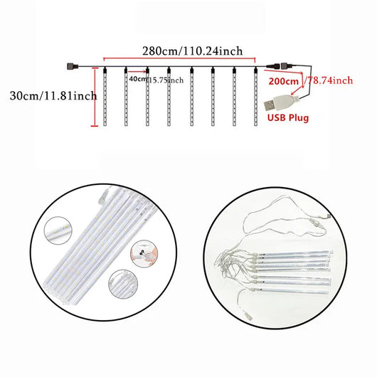 30cm LED Meteor Shower Rain Lights for Outdoor