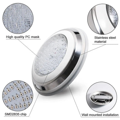 Stainless Steel RGB LED Pool Light – IP68 Waterproof Underwater Lighting