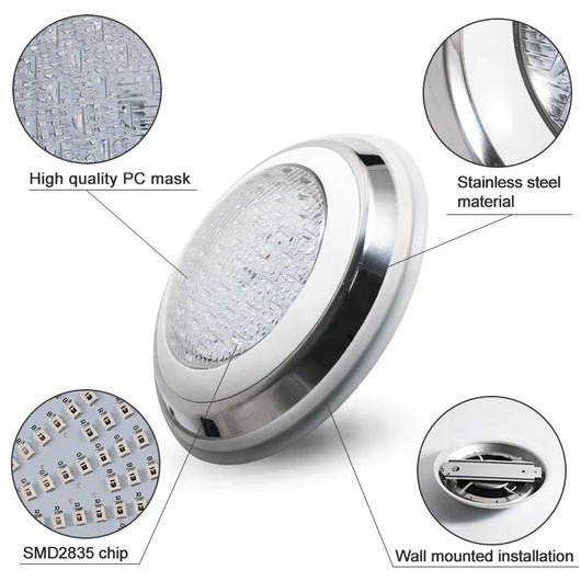 Stainless Steel RGB LED Pool Light – IP68 Waterproof Underwater Lighting