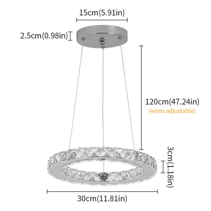 LED Luxury Ring Pendant Light with Crystal Accents and Adjustable Color Modes