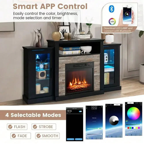 Fireplace TV Stand with LED Lights – 18″ Electric Fireplace for TVs up to 65″