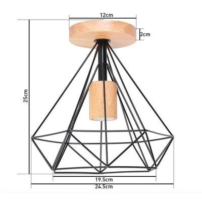 Modern Japanese Style Wood & Iron Ceiling Light – Vintage Cage Design