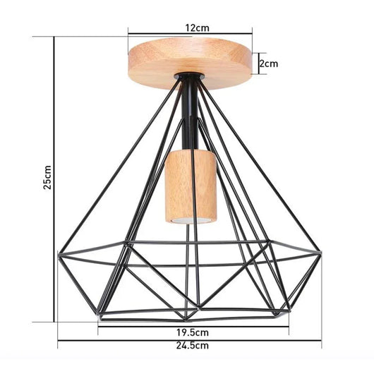 Modern Japanese Style Wood & Iron Ceiling Light – Vintage Cage Design