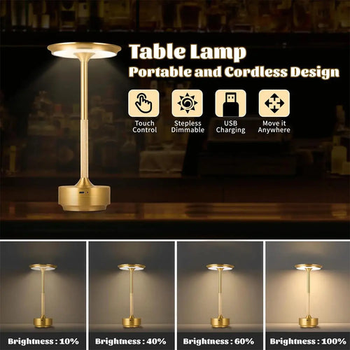 Rechargeable LED Table Lamp – Touch Dimmable USB Desk Light (Black, Gold, Silver)