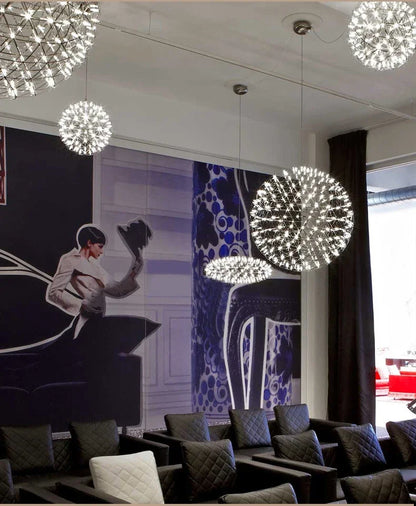 Modern Brief Loft Spark Ball LED Chandelier Fixture Firework Ball Stainless Steel Pendant Lamp for Home Decor Lighting 110-240V