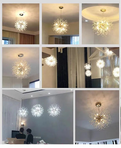 Modern Crystal Fireball LED Pendant Light with Geometric Star Design