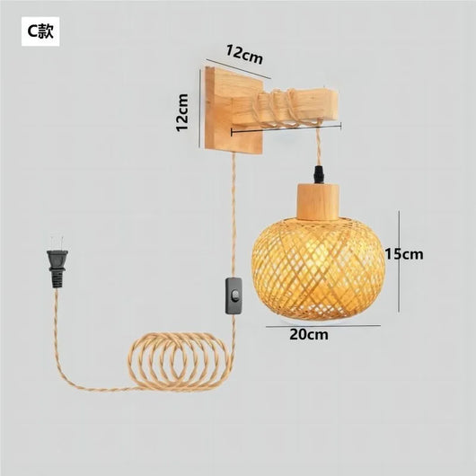Bamboo Lantern Wall Lamp – Hand-Woven E27 Wicker Light
