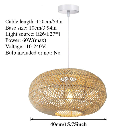 40cm Handcrafted Rattan Pendant Light – Natural Wicker Ceiling Lamp
