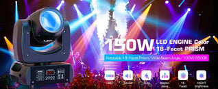 U'King 150W Beam Moving Head Light Rotating 18 Prisms 14 Gobos LED Rainbow Effect Zoom Stage Light DMX512 for DJ Disco Wedding