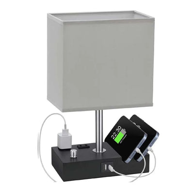 USB Modern Knob Switch Charging Dimmable Touch Control Table Lamp with Fabric Lampshade Decorative Night Light