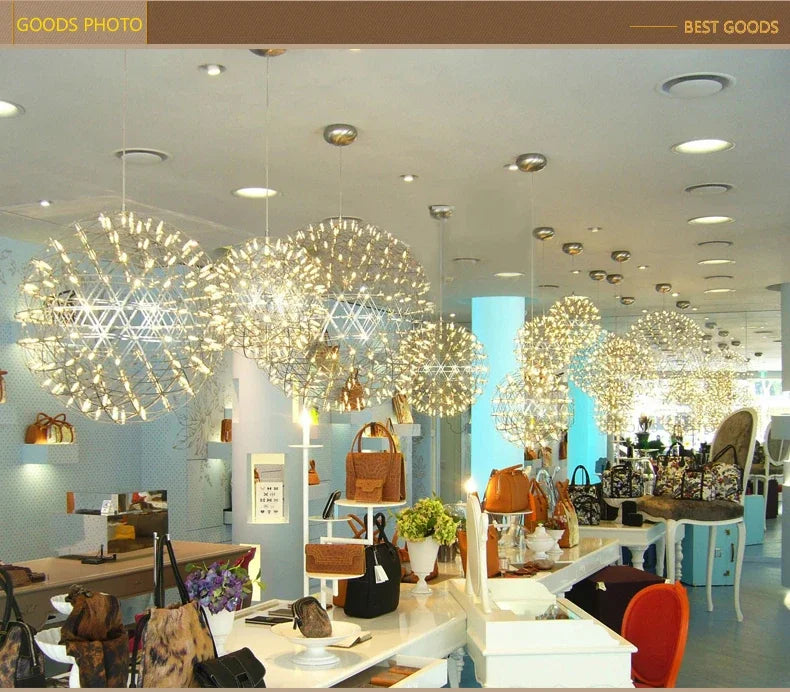 Modern Brief Loft Spark Ball LED Chandelier Fixture Firework Ball Stainless Steel Pendant Lamp for Home Decor Lighting 110-240V