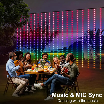 Smart LED Curtain Lights, 3mx3m 300Leds USB String Lights with Bluetooth App Timer, Music Sync Christmas Curtain String Outdoo