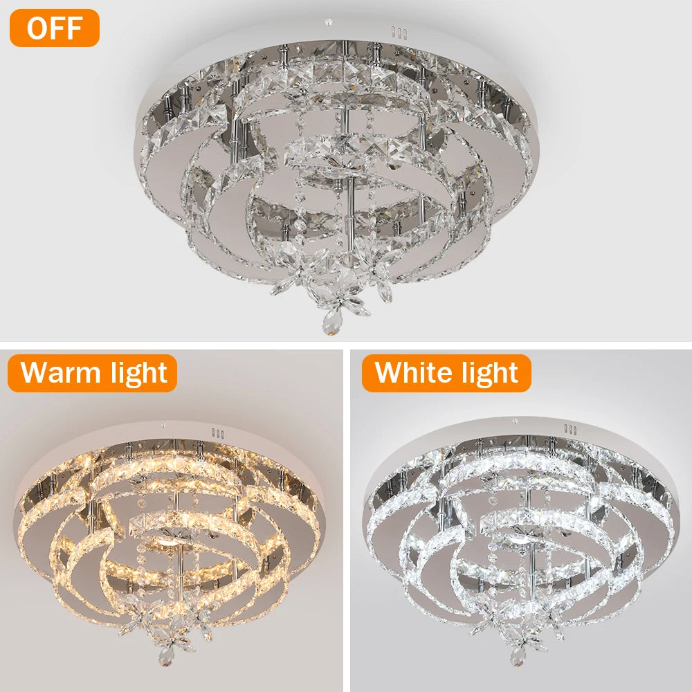 Crystal Modern LED Ceiling Lamp with Adjustable Light Modes and Chrome Finish