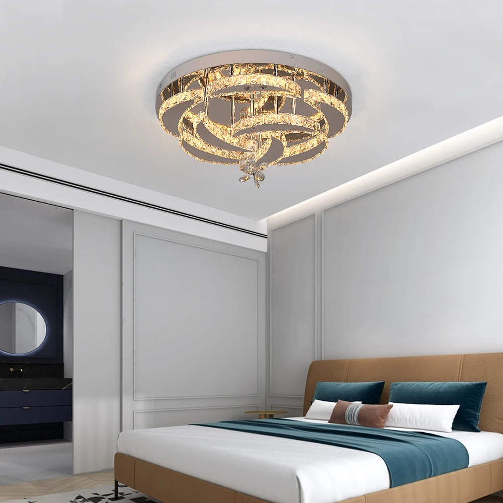 Crystal Modern LED Ceiling Lamp with Adjustable Light Modes and Chrome Finish