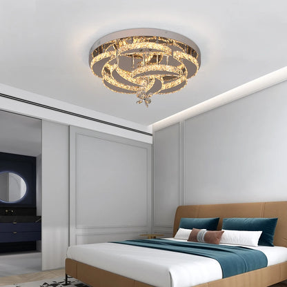Crystal Modern LED Ceiling Lamp with Adjustable Light Modes and Chrome Finish