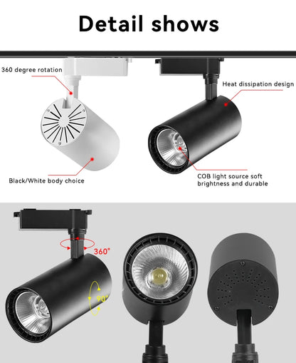 Modern LED COB Track Light Fixture Set for Commercial and Home Lightin