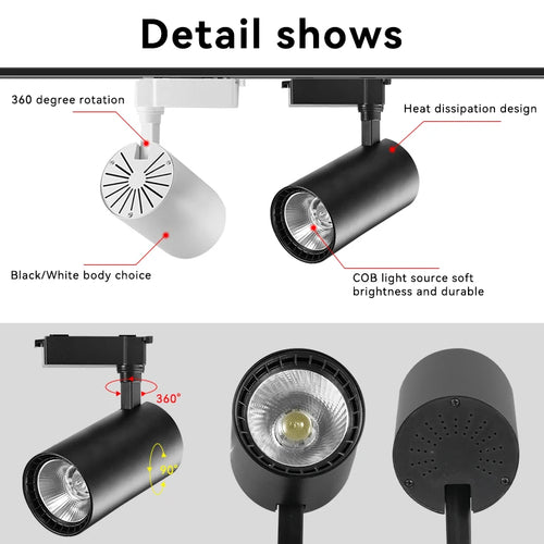COB LED Track Light Fixture Set – Adjustable Spotlights