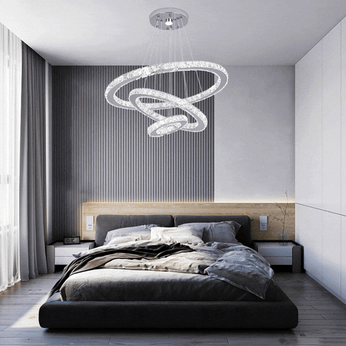 Luxury 3-Ring Crystal LED Kitchen Ceiling Light – Adjustable Color Modes
