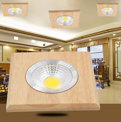 Square Solid Wood LED Downlight – Modern Minimalist Ceiling Light