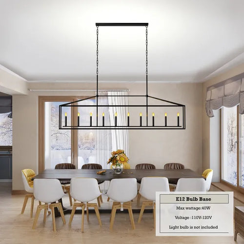10-Light Farmhouse Black Chandelier for Dining Room & Kitchen Island | Linear Pendant Light
