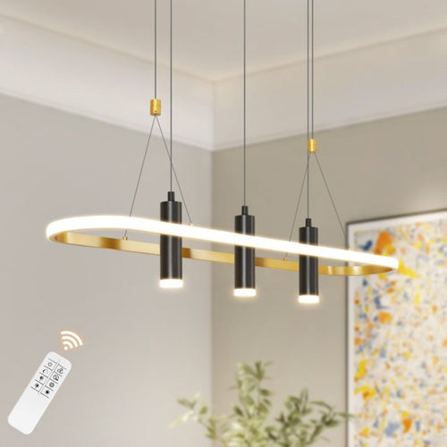 Modern Black & Gold 4-Light Dimmable LED Pendant Chandelier