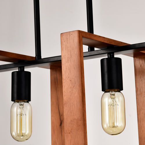 36-Inch Farmhouse Kitchen Island Chandelier – 4-Light Wood & Black Metal