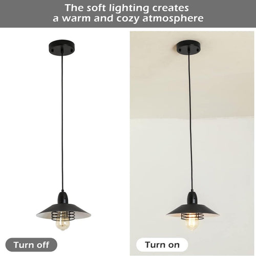 Farmhouse Vintage Black Pendant Light – Adjustable Metal Cage Fixture