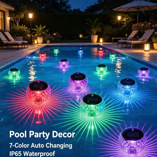 2-Pack Solar Floating RGB Pool Lights – 7-Color Changing Waterproof LED Lights