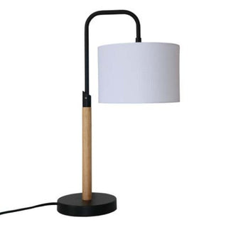 Modern Mid-Century Desk Lamp with Wood Base & Cylinder Shade
