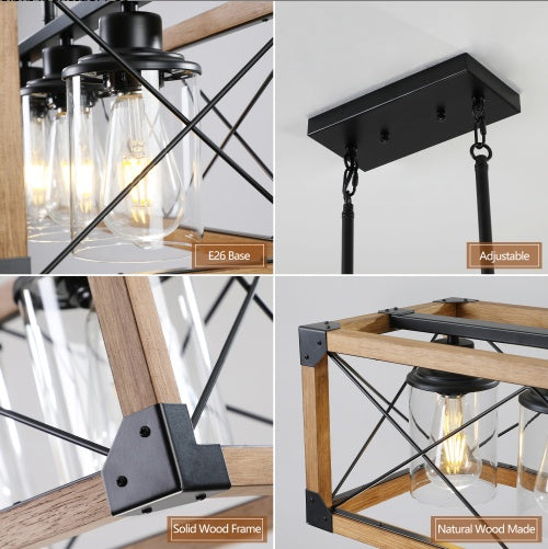 32-Inch Farmhouse 5-Light Rectangular Pendant Chandelier