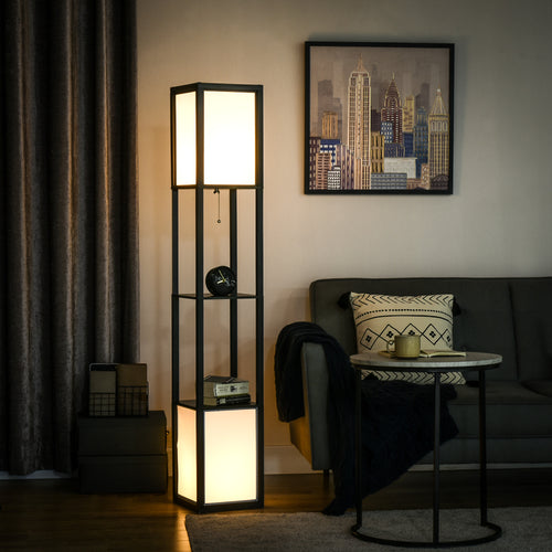 Modern Shelf Floor Lamp with Dual Fabric Shades
