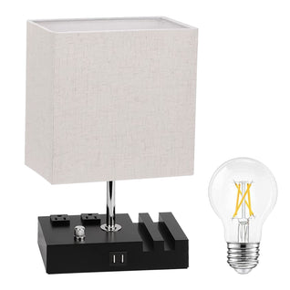 Fully Dimmable Bedside Table Lamp with USB Ports & Power Outlets | LED Bulb Included