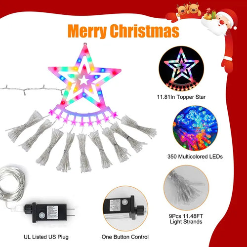 11.48FT 350 LED Multicolor Christmas Tree Waterfall Lights with Star Topper