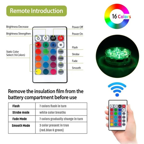 4-Pack RGB Submersible LED Lights with Remote Control