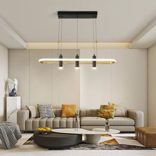Modern Black & Gold 4-Light Dimmable LED Pendant Chandelier