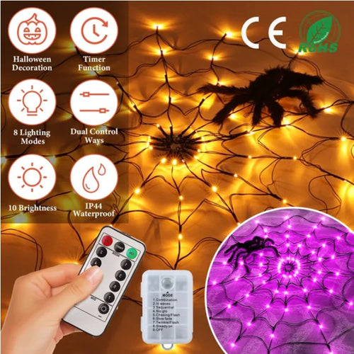 3.28FT Halloween Spider Web Light with Furry Spider