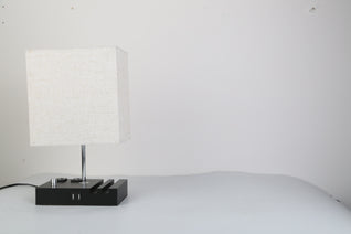 Fully Dimmable Bedside Table Lamp with USB Ports & Power Outlets | LED Bulb Included