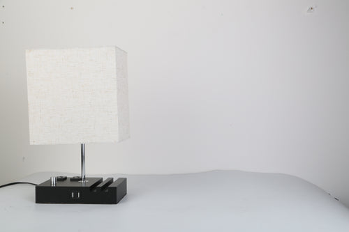 Fully Dimmable Bedside Table Lamp with USB Ports & Power Outlets | LED Bulb Included