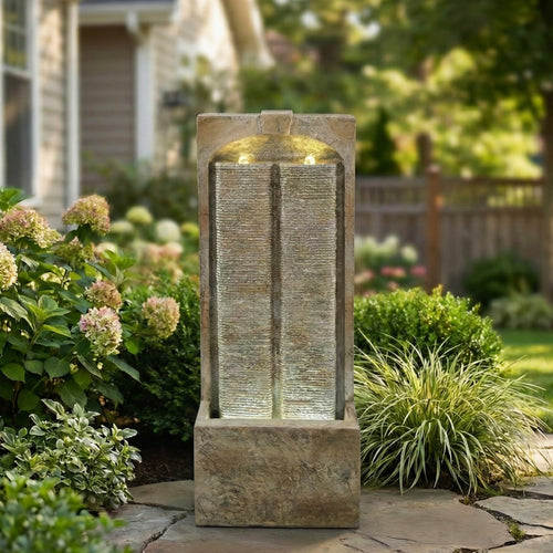39-Inch Outdoor Waterfall Fountain with LED Lights