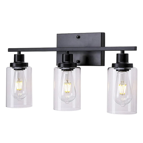 Modern Black 3-Light Wall Sconce with Clear Glass Shades