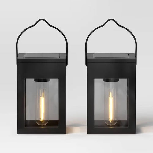 2-Pack Solar LED Outdoor Deck Lights – Matte Black Vintage Lanterns