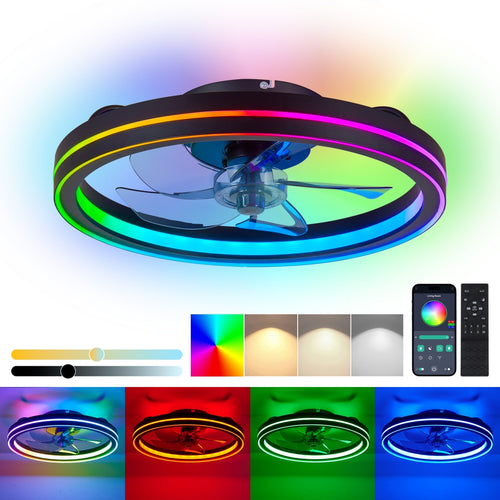 19-Inch RGB LED Ceiling Fan with Light, Remote & App Control