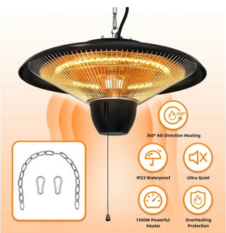 1500W Outdoor Hanging Patio Heater Ultra-Quiet Electric Heating Lamp