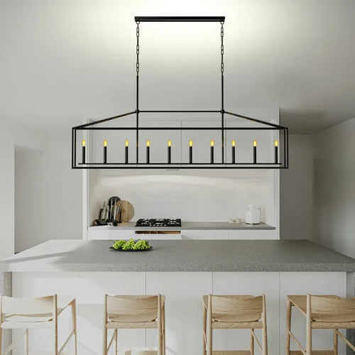 10-Light Farmhouse Black Chandelier for Dining Room & Kitchen Island | Linear Pendant Light