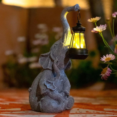 Solar Elephant Figurine Garden Light with Warm LED Glow