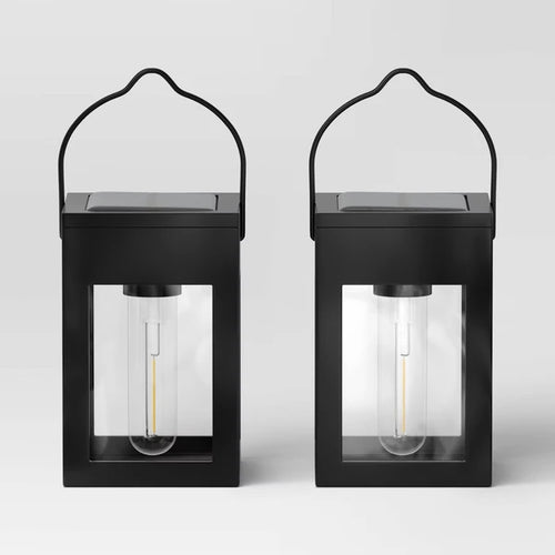 2-Pack Solar LED Outdoor Deck Lights – Matte Black Vintage Lanterns
