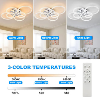 Modern LED Ceiling Light – 6 Ring Flush Mount Dimmable Ceiling Lamp