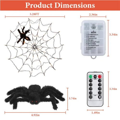 3.28FT Halloween Spider Web Light with Furry Spider