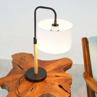 Modern Mid-Century Desk Lamp with Wood Base & Cylinder Shade